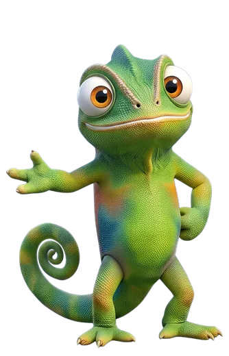 Nex, the Unexus chameleon, gesturing with an open hand
