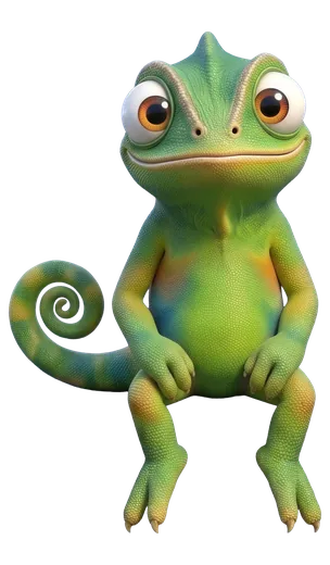 Nex, the Unexus chameleon, sitting on the edge of the row of cards